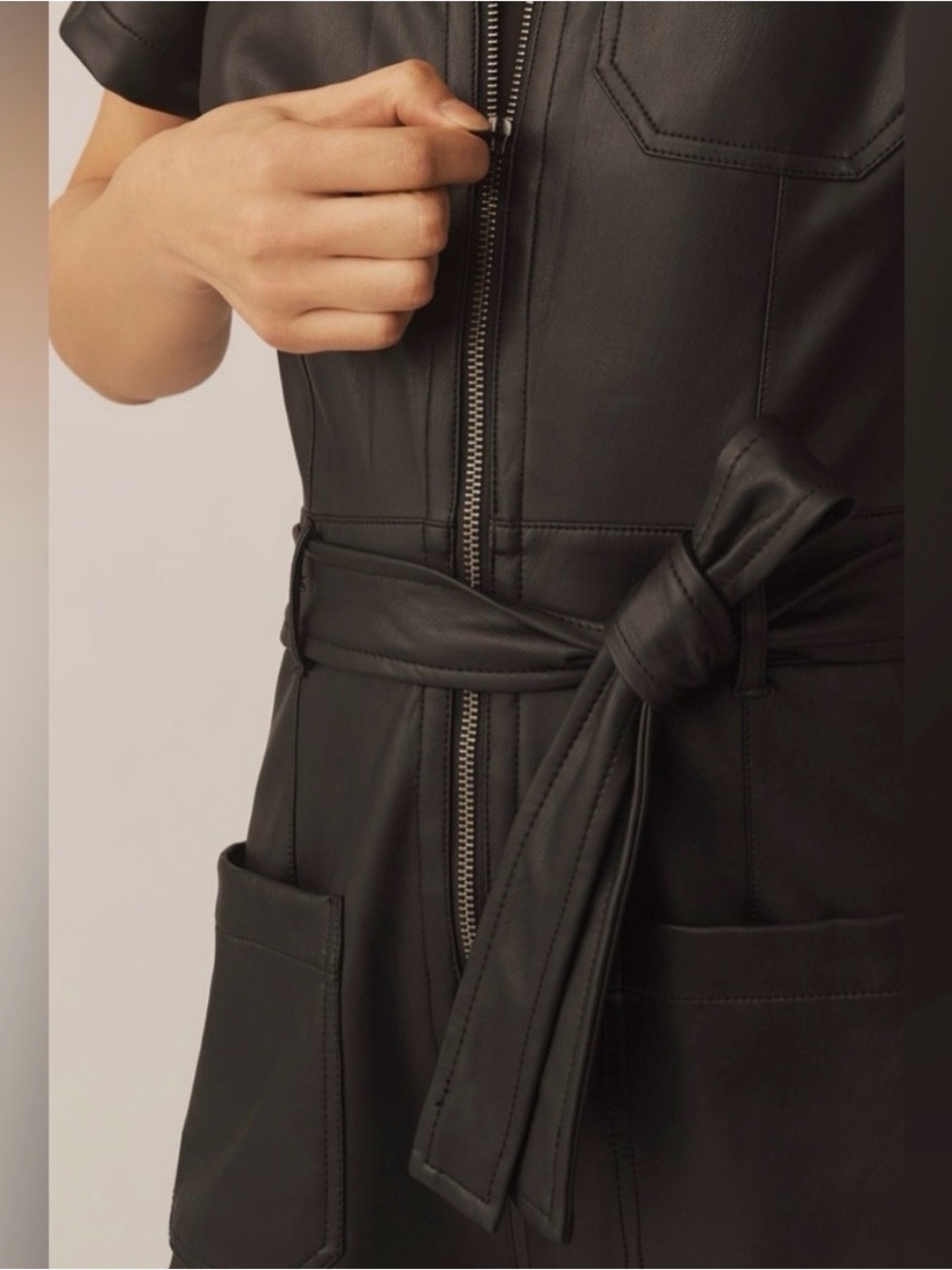 NWT! Anthropologie The Colette Weekend Black Jumpsuit by Maeve Faux-Leather - Picture 5 of 8